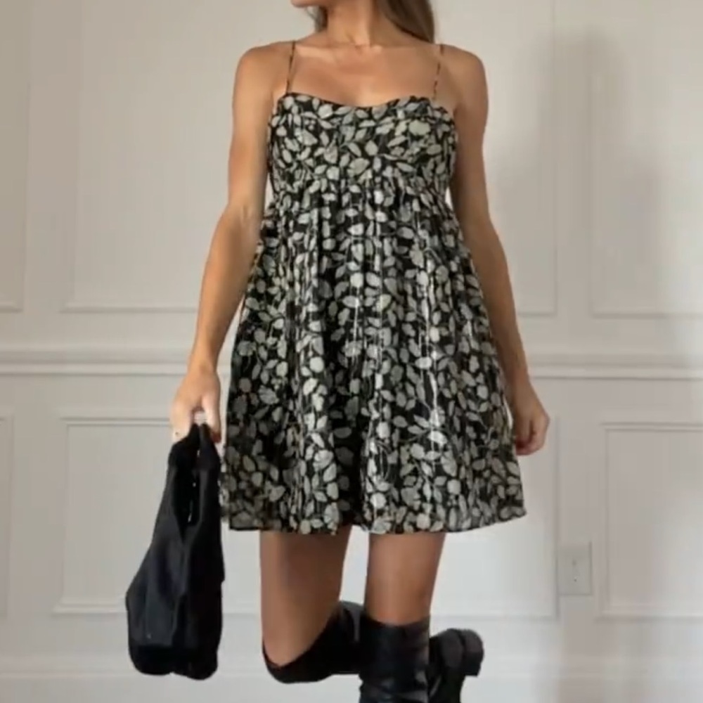 Zara Black and White Floral Jumpsuit